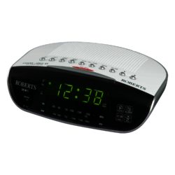 Roberts CR9971 Silver & White - Compact Clock Radio with MW/FM Wavebands Dual Alarm  Auto Dimmer  Automatic Date & Time Settings